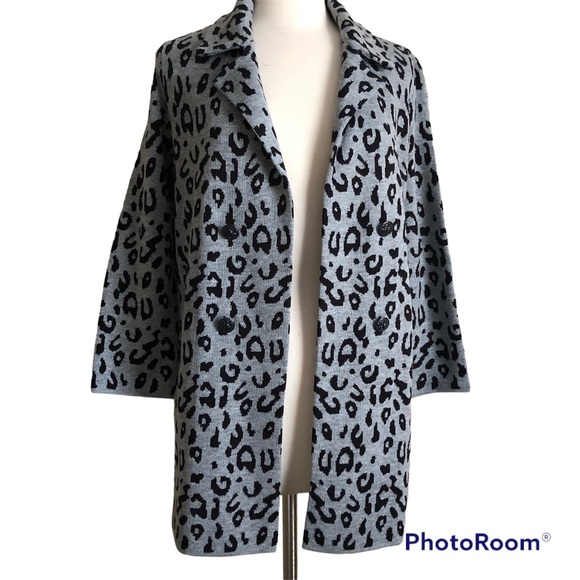 Anne Klein Open Front Animal Print Sweater Jacket - Picture 2 of 12